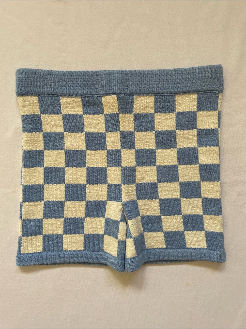 NWOT Belle The Label Knit Checkered Shorts Cloud Cream Cotton Large